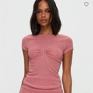 Princess Polly Crystal Clear Rose Shimmer Ruched Short Sleeve Tee